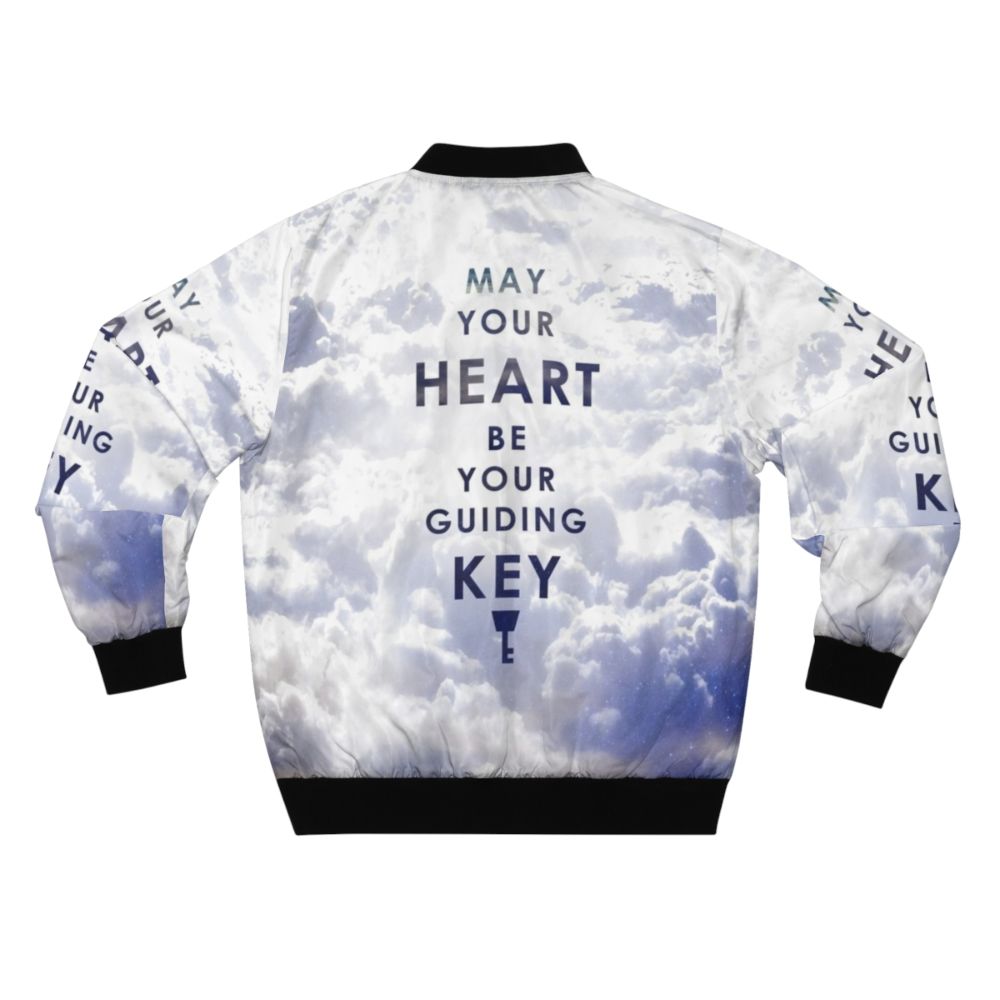 Kingdom Hearts Bomber Jacket featuring a graphic design with the text "May your Heart be your guiding Key" - Back