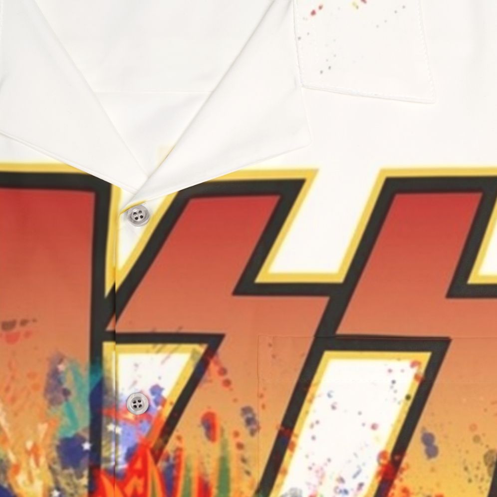 Kiss the Band Rock and Roll Over Splash Logo Hawaiian Shirt - Detail