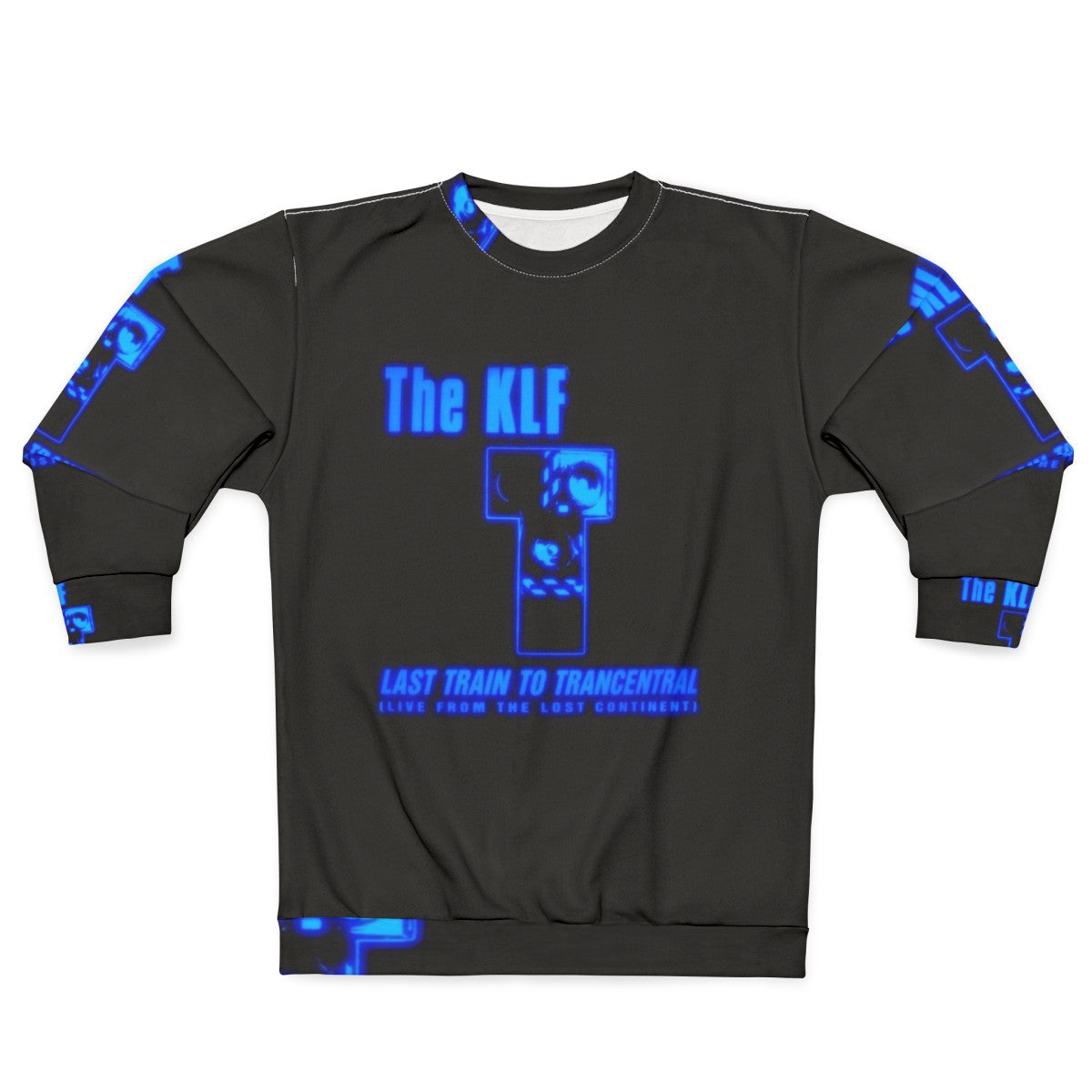 90s sweatshirt featuring The KLF "Last Train to Trancentral" design