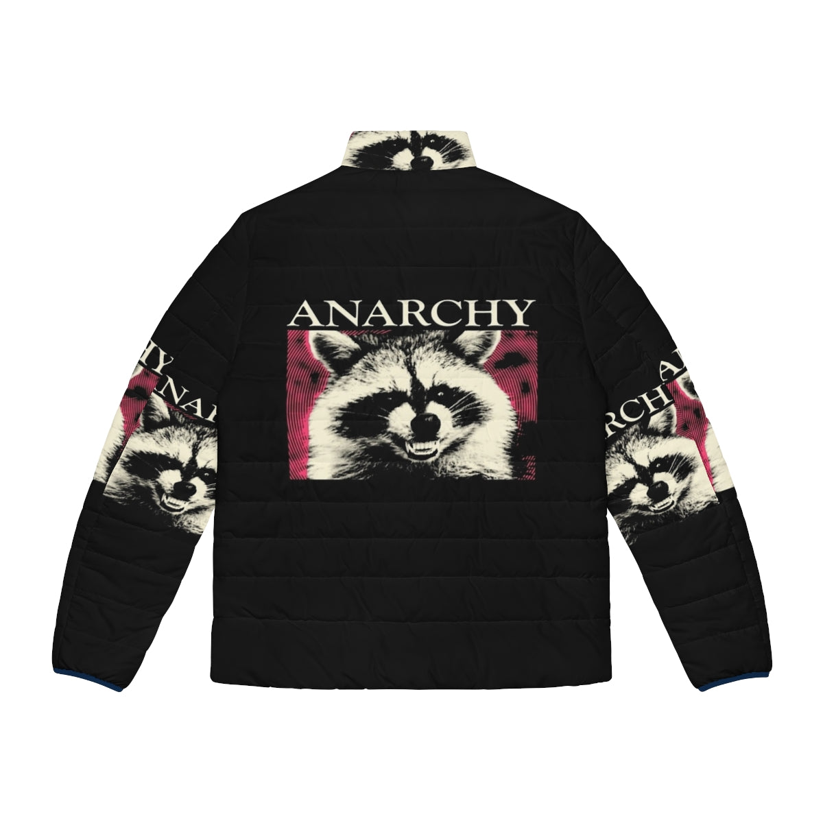 Anarchy Raccoon in a pink puffer jacket, a humorous and trendy design for raccoon lovers - Back