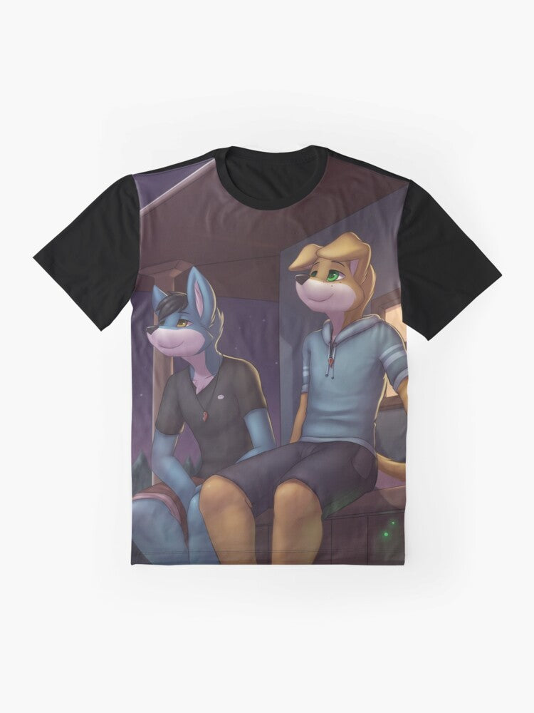 Weekend 2 Cover Art Graphic T-Shirt with Furry Inspired Design featuring Dog, Joel, and Daniel - Flat lay