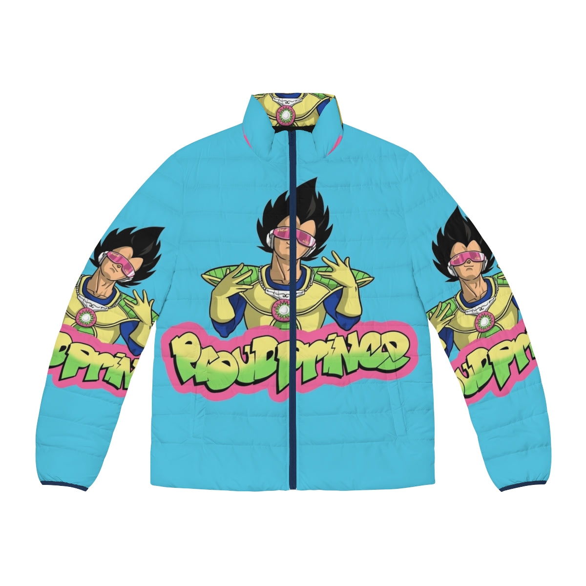 Proud Prince Puffer Jacket with Dragonball Anime Inspired Design