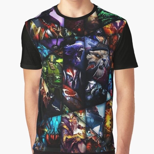 Dota 2 game graphic t-shirt with BOOOOOM design featuring Dota 2 heroes