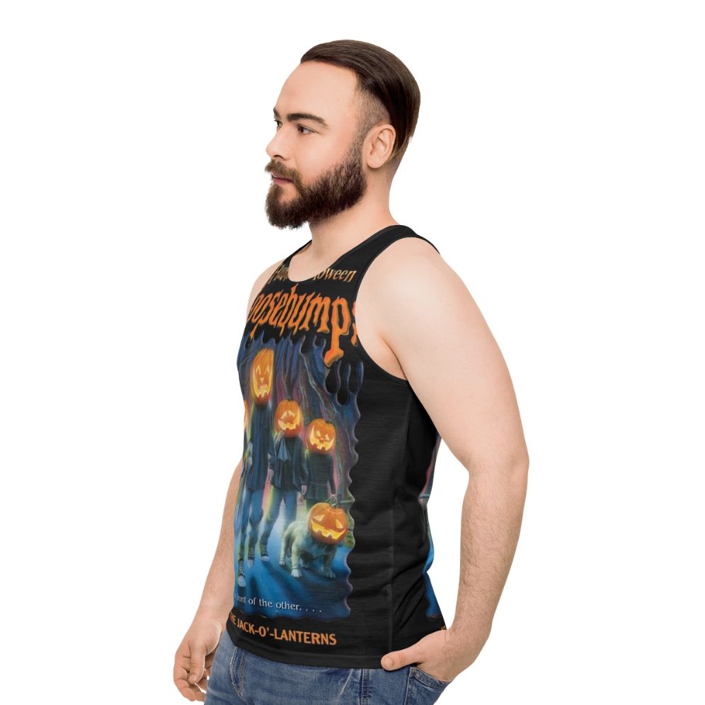 Glow-in-the-dark haunted halloween goosebumps unisex tank top - men side