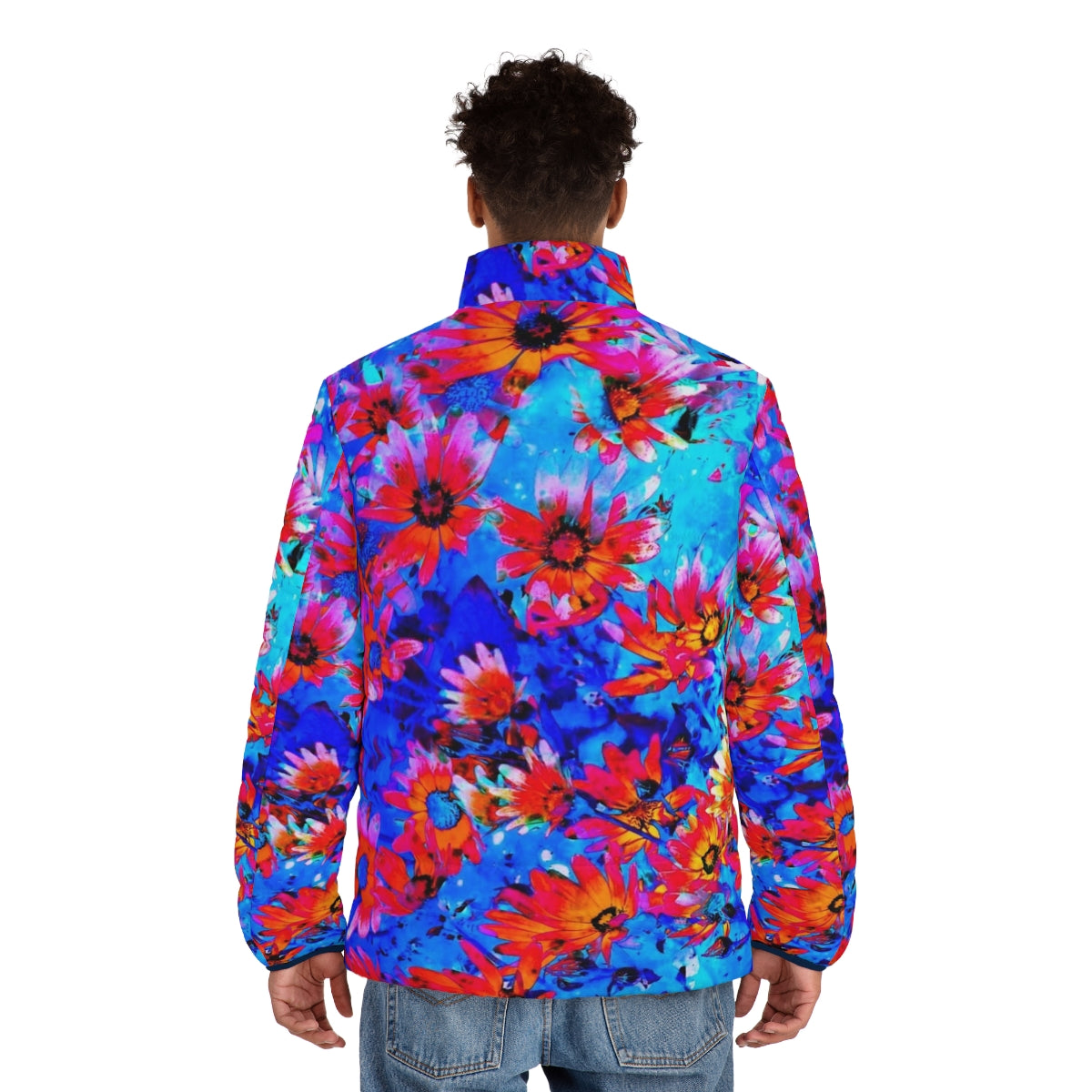 Floral puffer jacket with flowers blooming - men back