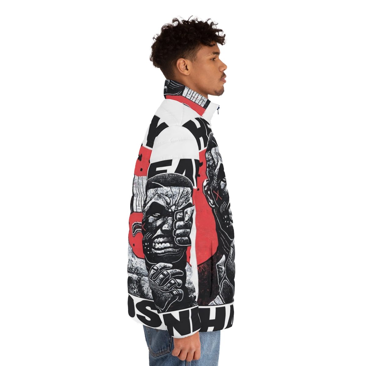 Heavy hands graphic puffer jacket with boxing and MMA design - men side right