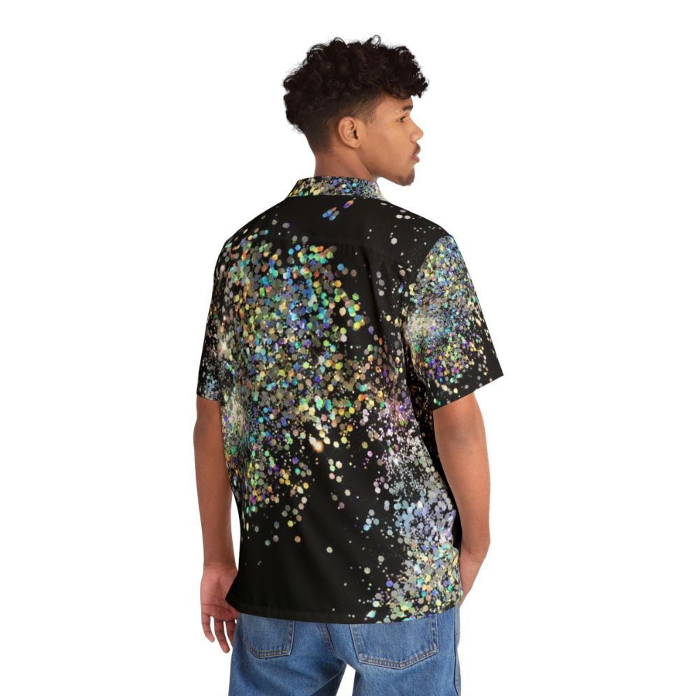 Black and multicolor sequin Hawaiian shirt with glitter and ombre pattern - People Back