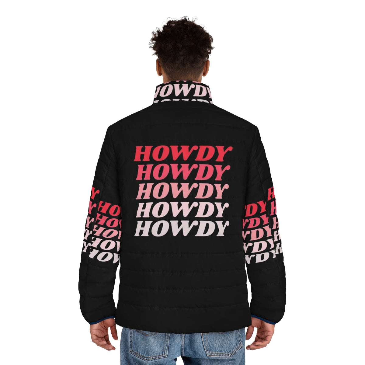 Howdy Howdy Howdy Puffer Jacket in Western Cowboy Style - men back