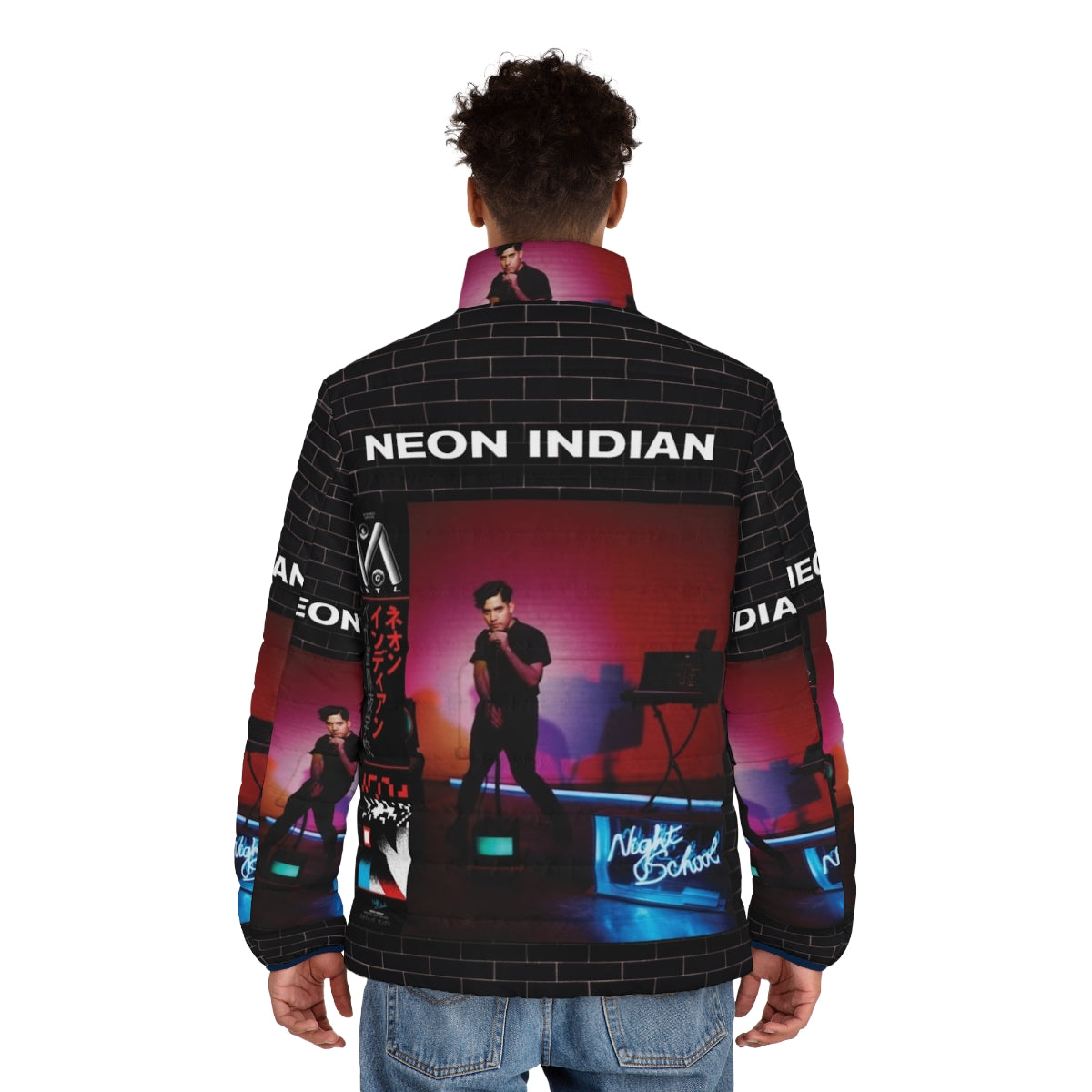 Neon Indian Vega Intl Night School Puffer Jacket, featuring electronic music and indie bands - men back