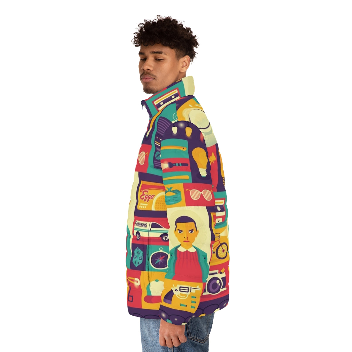 Upside Down Puffer Jacket with Stranger Things Eleven Inspired Design - men side left