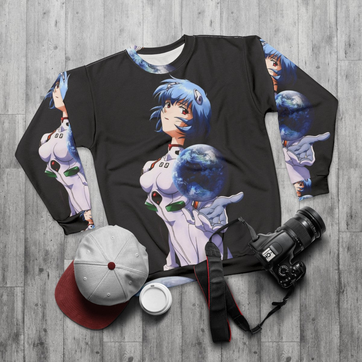 Neon Genesis Evangelion Rei Ayanami Anime Sweatshirt - flat lay