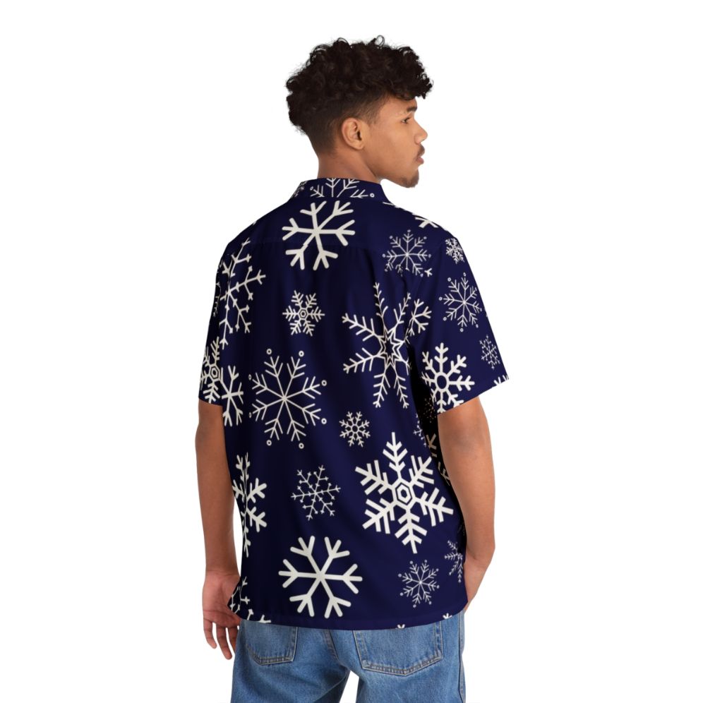 Blue winter simple snowflake pattern Hawaiian shirt - People Back