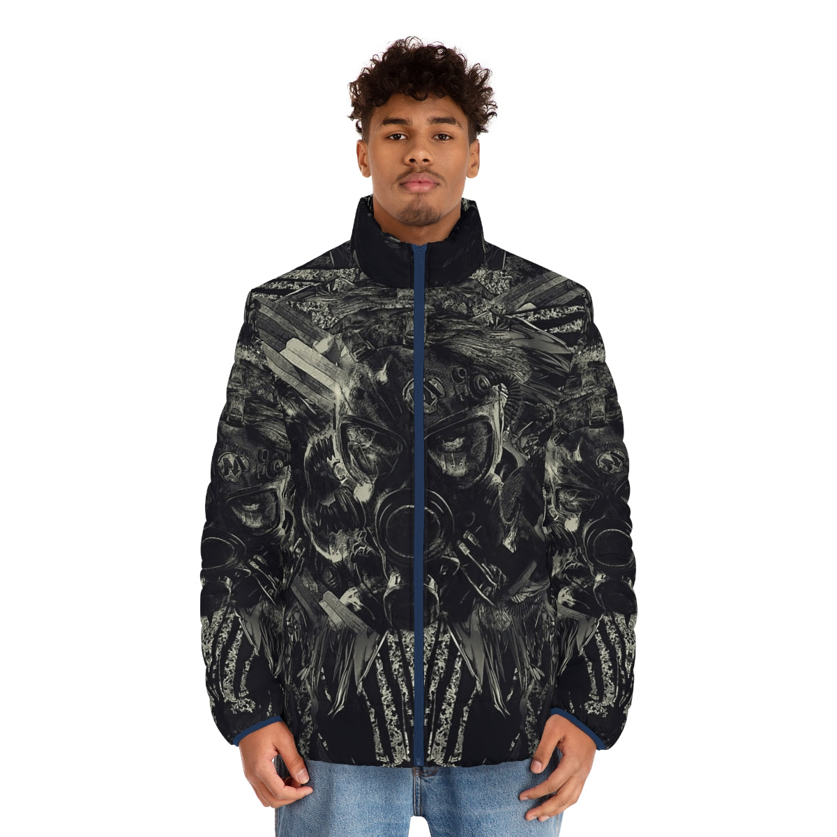 Metro Last Light Abstract Puffer Jacket with dystopian sci-fi design - men front