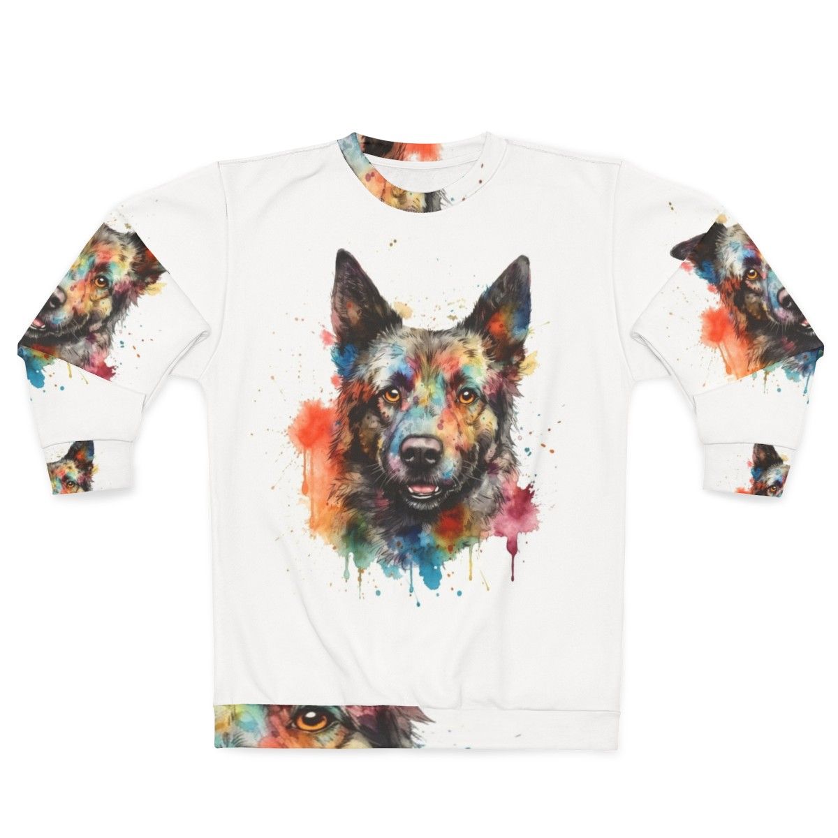 Bright watercolor painting of a Hungarian Mudi dog on a sweatshirt