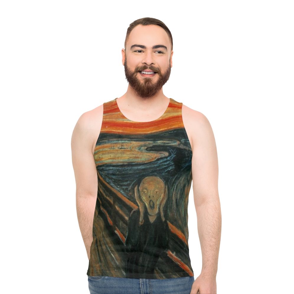 Edvard Munch's "The Scream" design on a unisex tank top - men