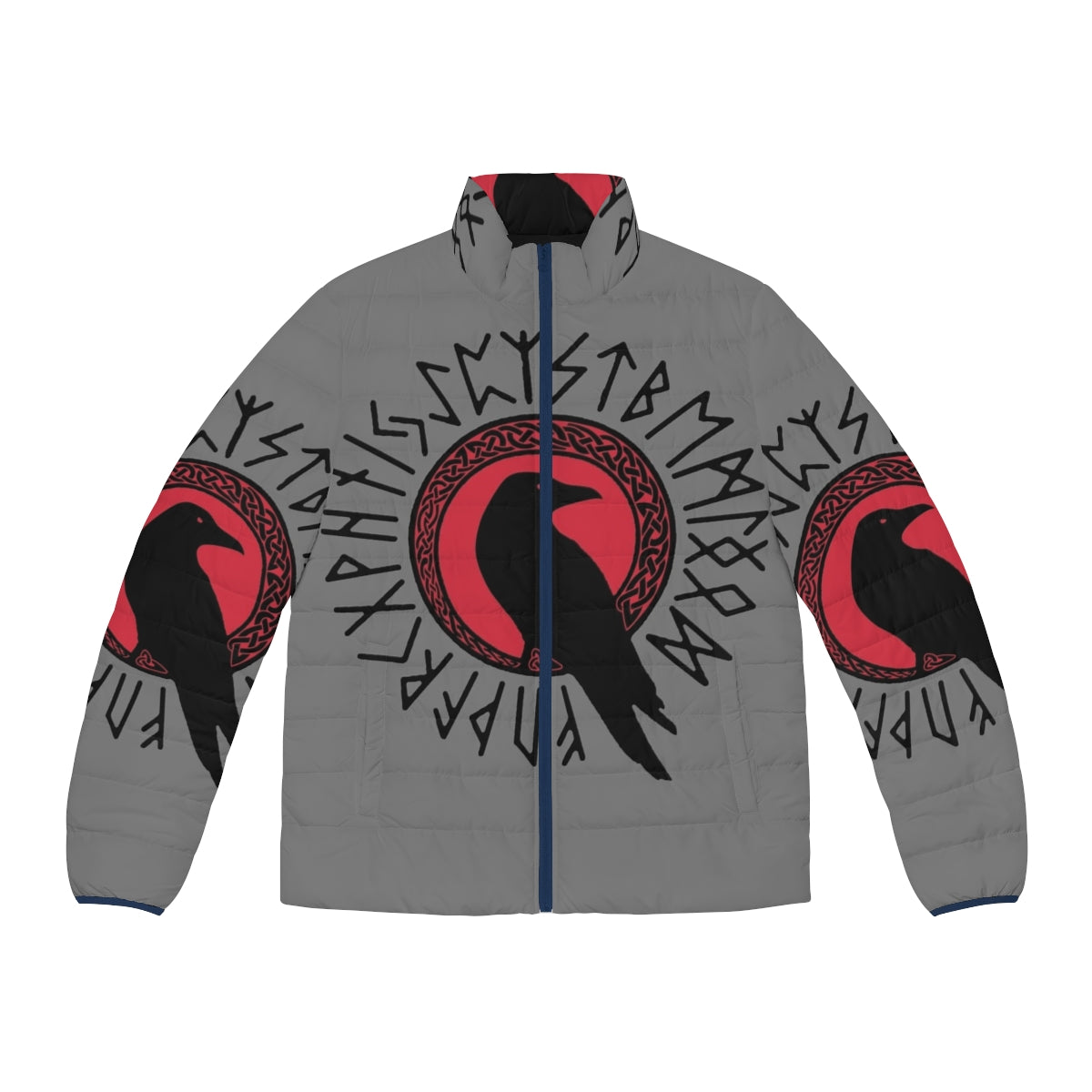 Futhark Puffer Jacket with Viking-inspired raven and rune designs