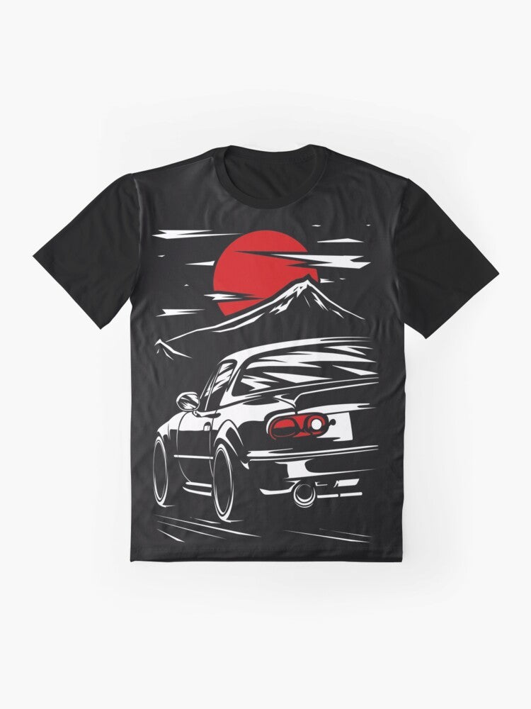 Mazda MX-5 Miata graphic t-shirt with zoom zoom design for car lovers - Flat lay