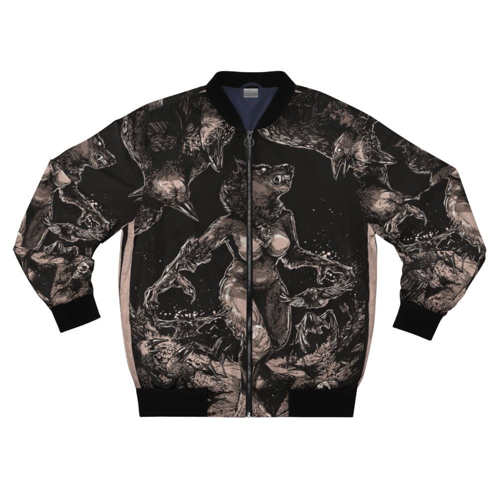 Werewolf-inspired bomber jacket with wolf and horror design