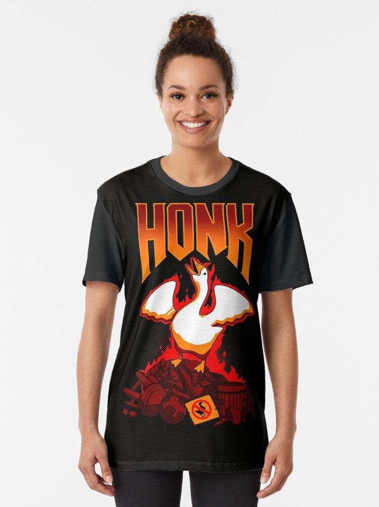 HONK Graphic T-Shirt featuring a goose design, perfect for gamers and geeks - Women