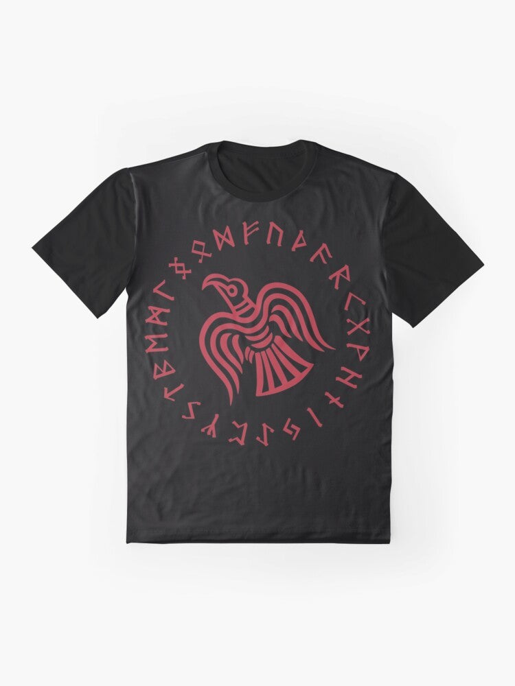 Norse Raven Elder Futhark Viking Runes Graphic T-Shirt featuring runes and ravens - Flat lay