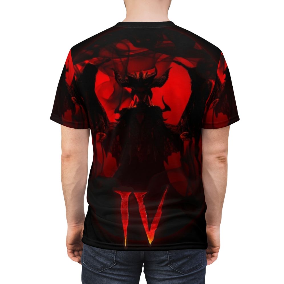 Diablo 4 Lilith-inspired T-shirt design featuring the iconic demon queen - men back