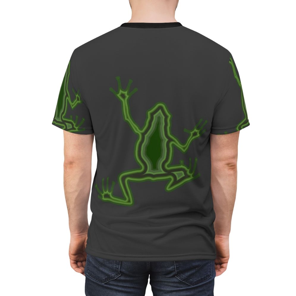 Vibrant T-shirt design featuring a colorful frog, representing legendary animals and nature - men back