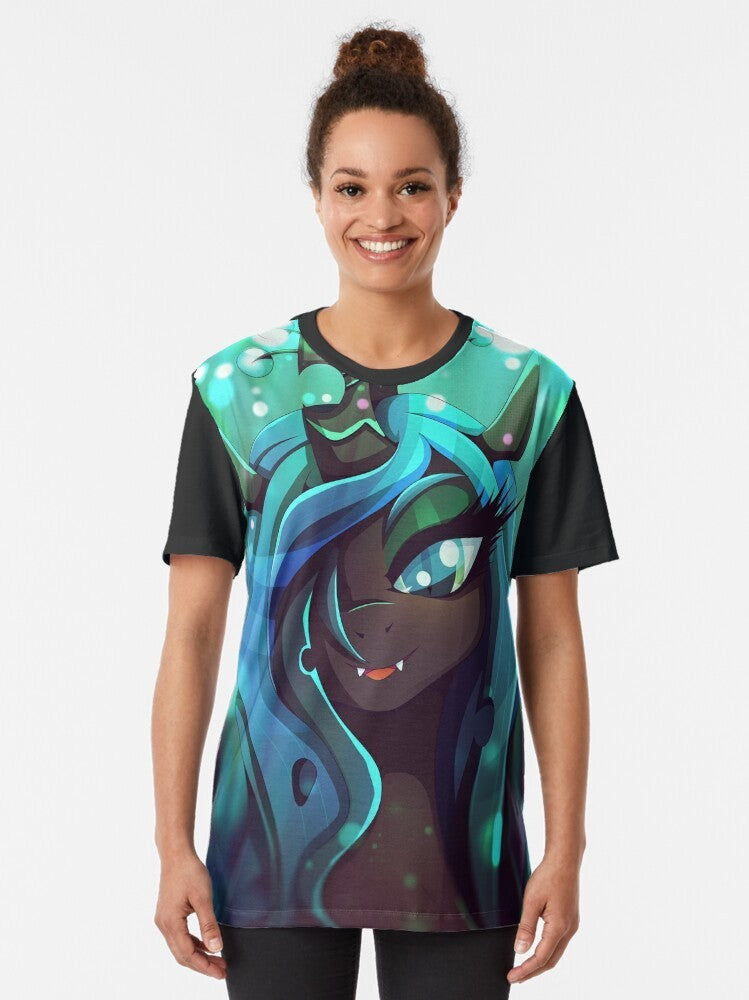 Queen Chrysalis, the changeling from My Little Pony, featured on a graphic t-shirt - Women