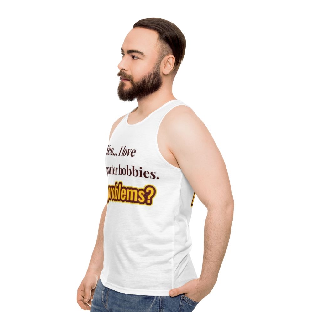 Unisex tank top for computer hobbies and tech lovers - men side