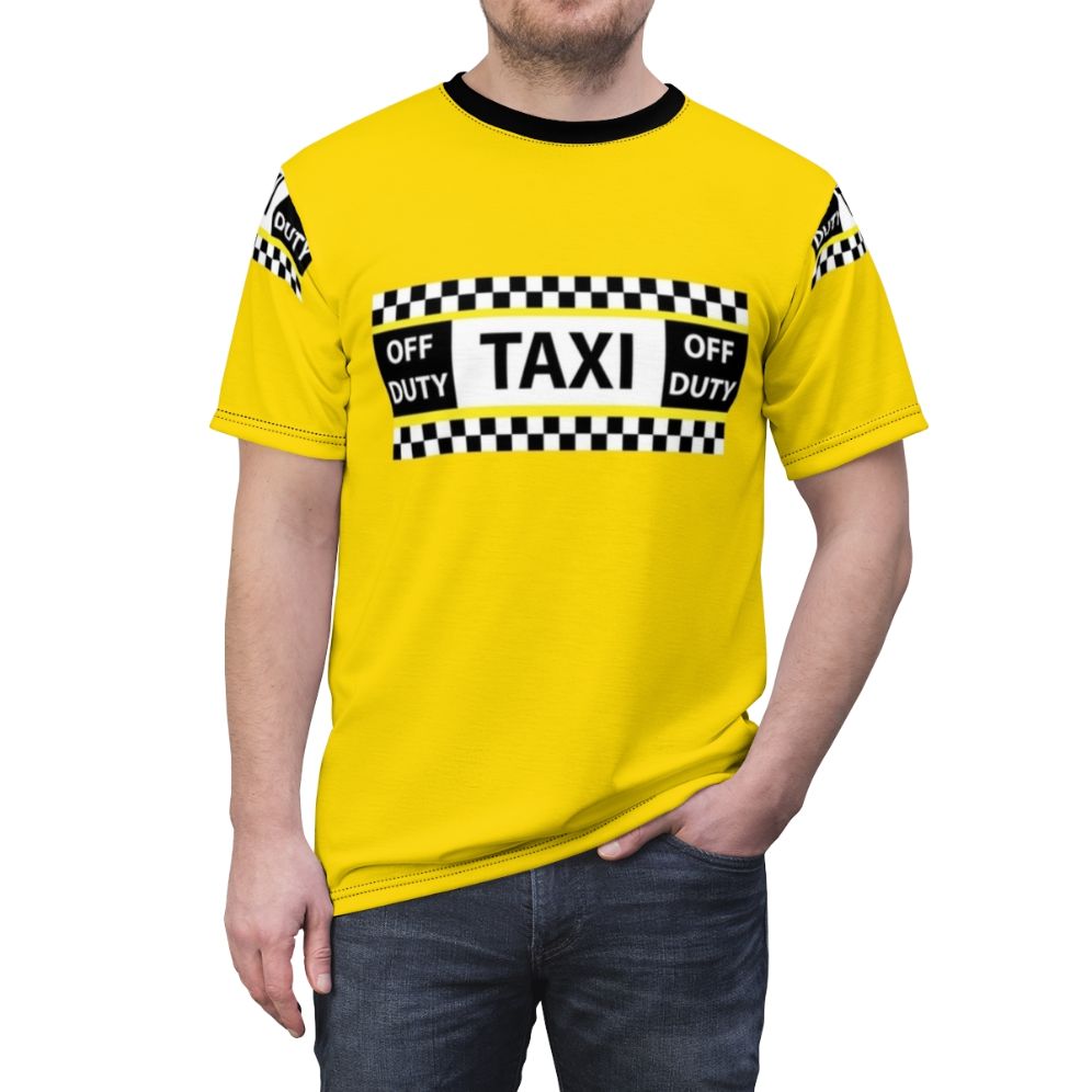 Unisex t-shirt featuring a stylish design inspired by the iconic New York City yellow taxi cabs - men front