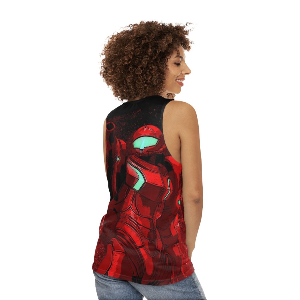 Metroid inspired unisex space gaming tank top - women back