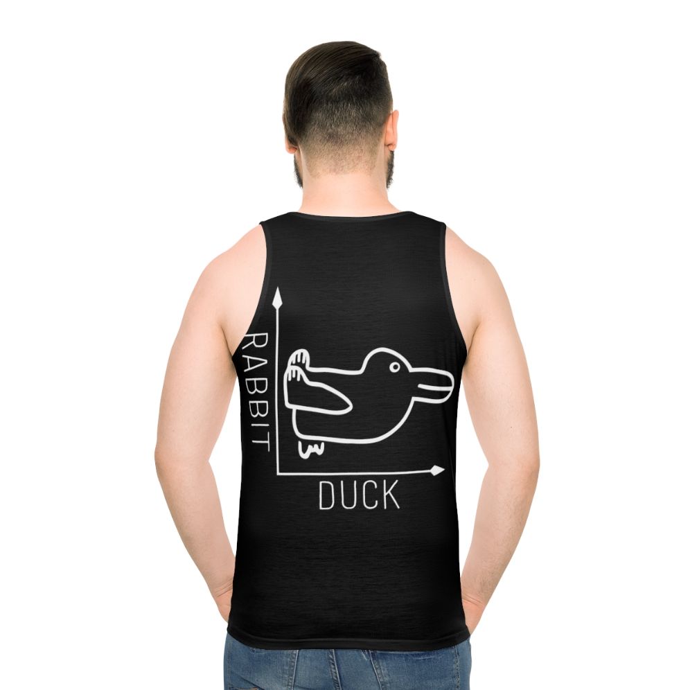 Unisex tank top featuring Wittgenstein's rabbit duck illusion - men back