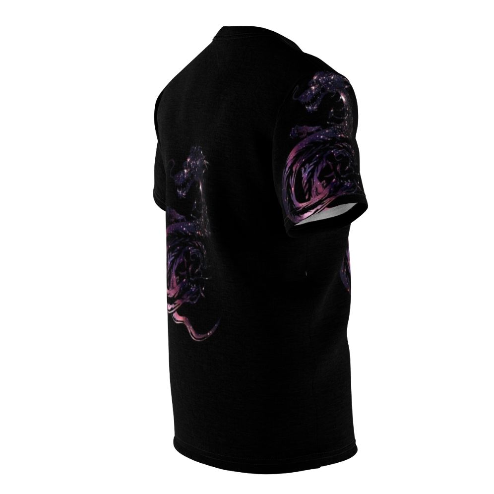 Cosmic dragon mythological creature design on an all-over print t-shirt - men right