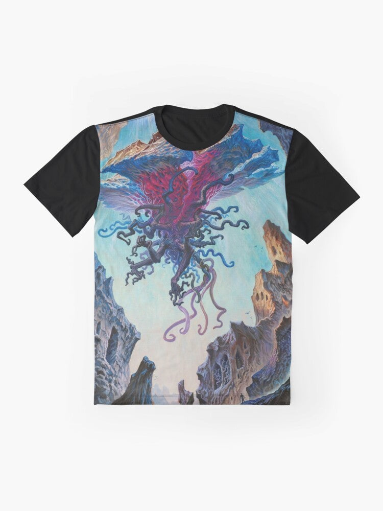 Emrakul, The Aeons Torn graphic t-shirt for Magic the Gathering fans featuring the Eldrazi creature. - Flat lay