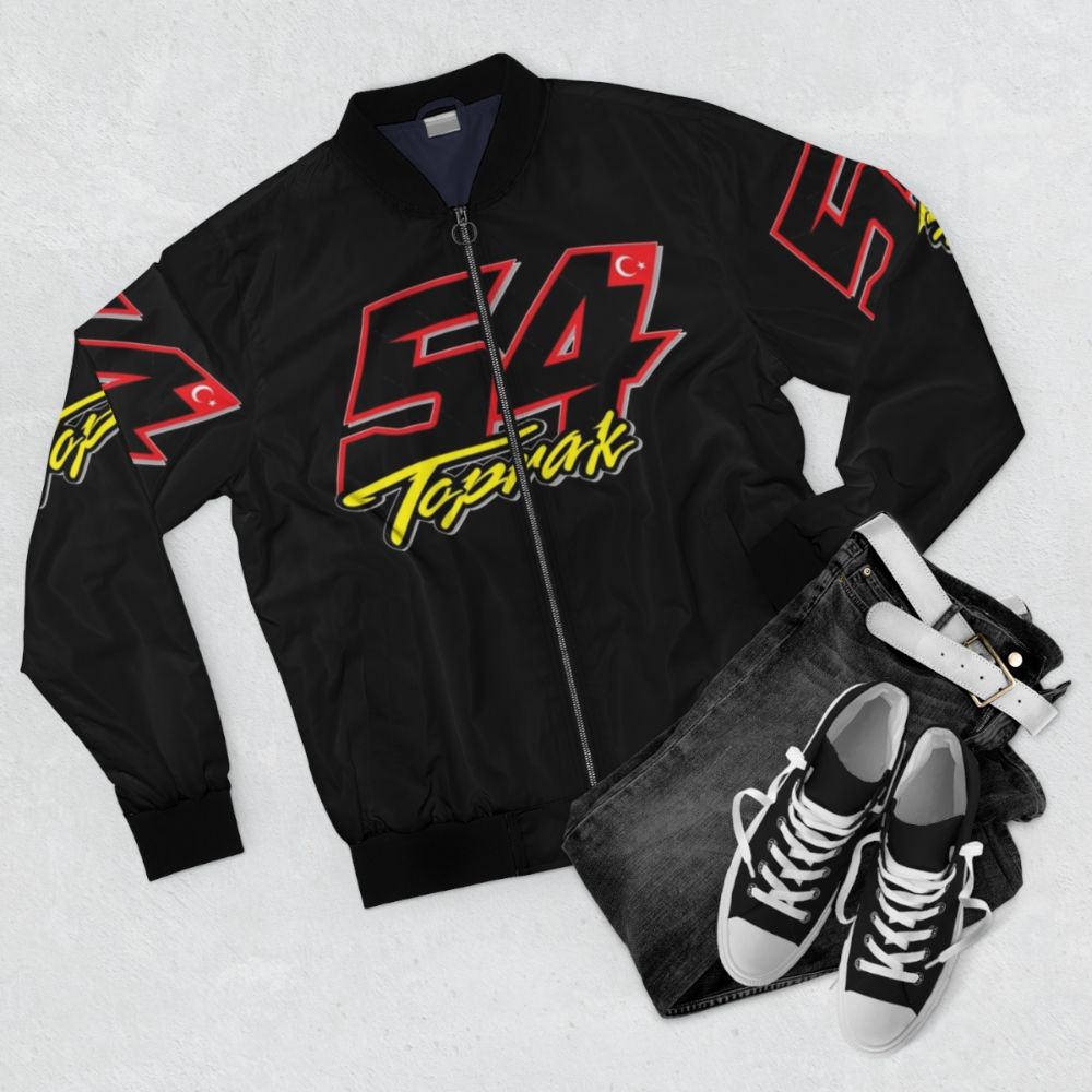 Toprak Razgatlioglu Number 54 Motorsports Bomber Jacket - Flat lay