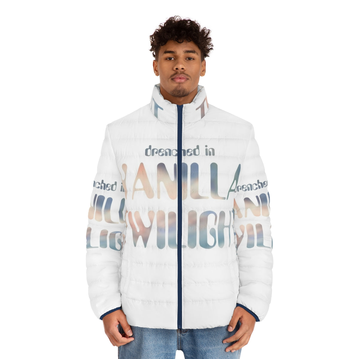 Owl City Vanilla Twilight Puffer Jacket featuring the iconic song lyrics - men front