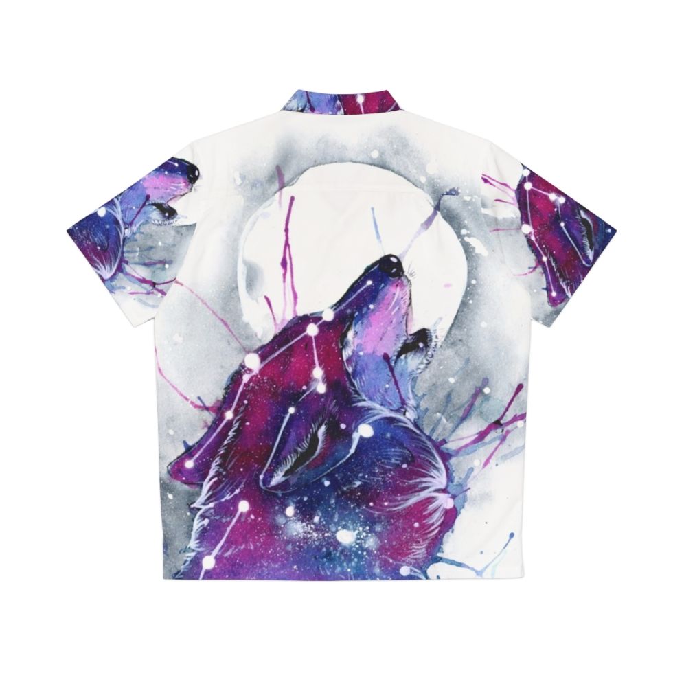 Galaxy wolf print on a tropical Hawaiian shirt - Back