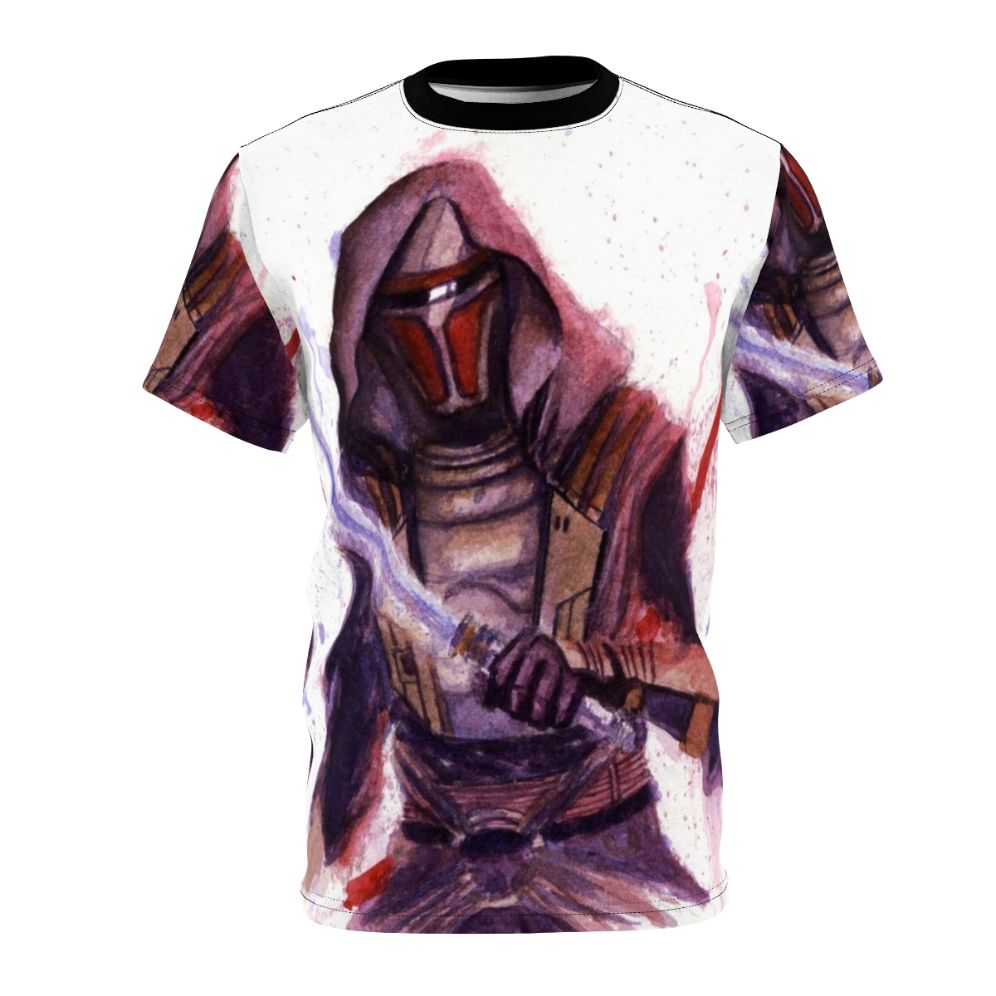 Watercolor illustration of a Star Wars character on a t-shirt