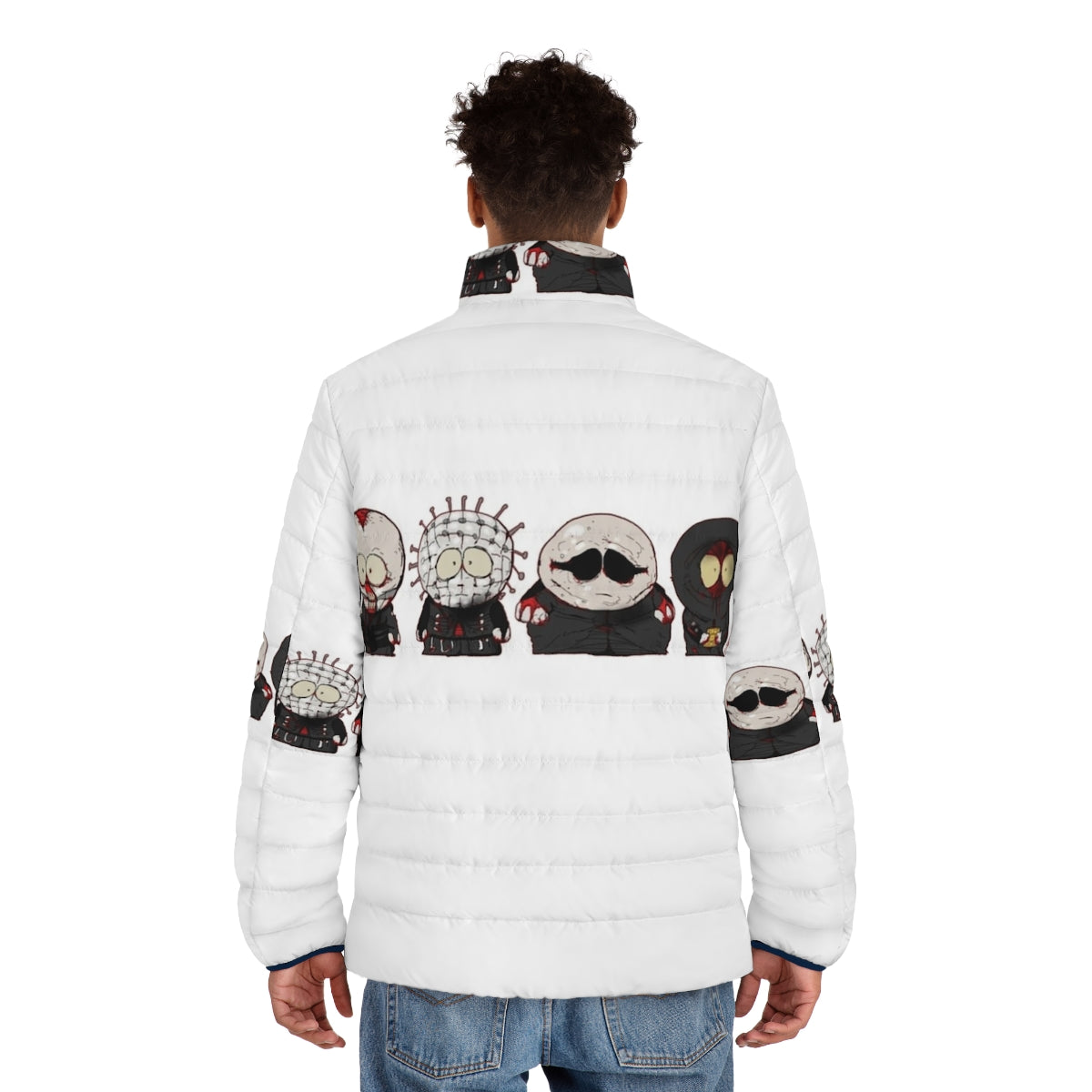 Helldudes Puffer Jacket with Southpark and Hellraiser inspired design - men back