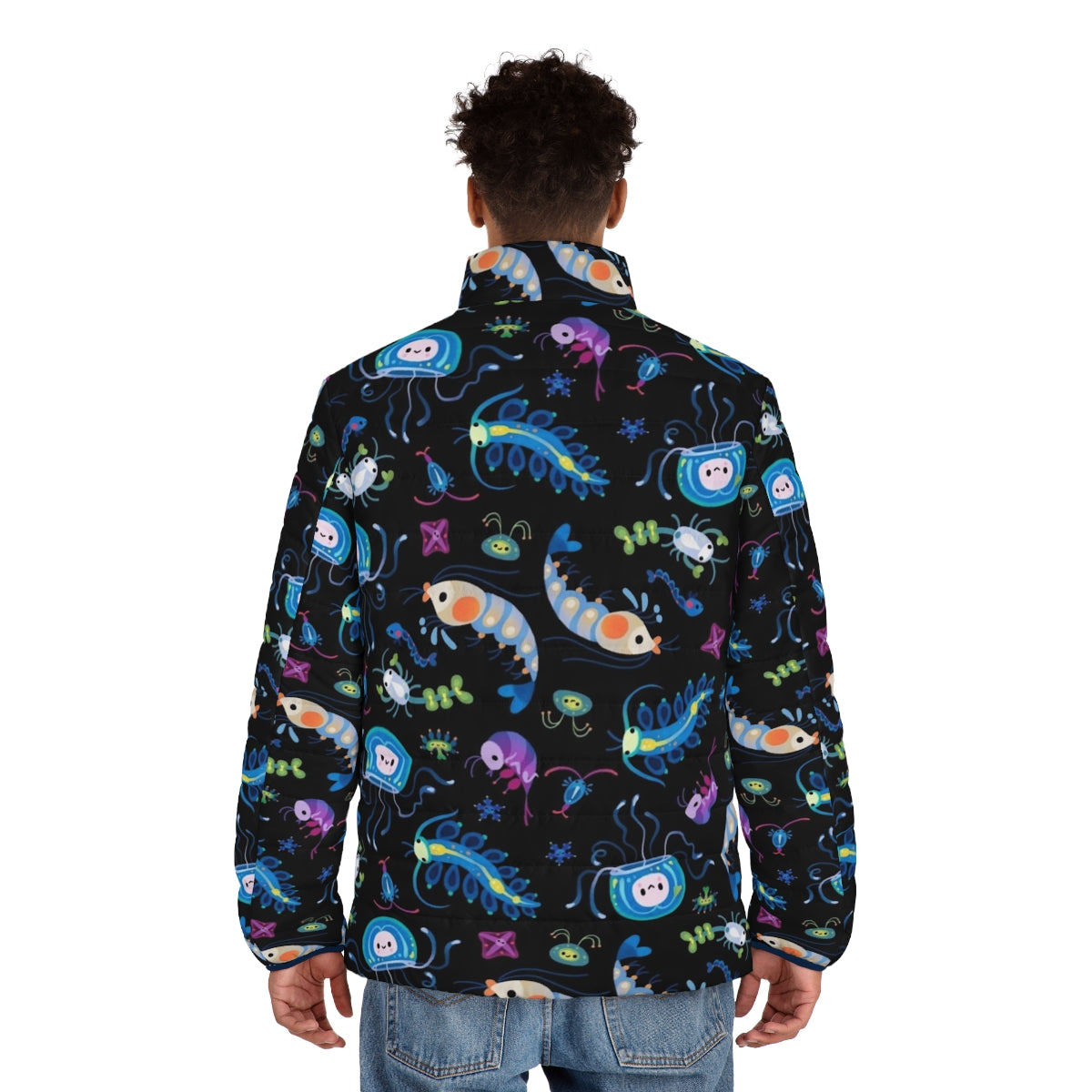 Zooplankton-inspired puffer jacket showcasing the beauty of marine micro-organisms - men back