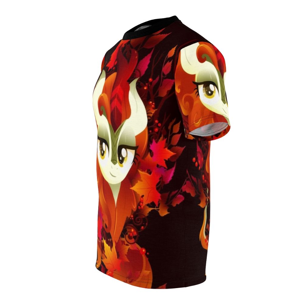 Vibrant digital art illustration of an autumn inspired fantasy creature on a t-shirt - men left