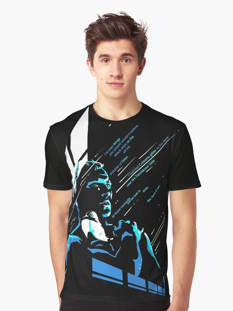 Like Tears in Rain Sci-Fi Graphic T-Shirt featuring a quote from Philip K. Dick's Blade Runner - Men