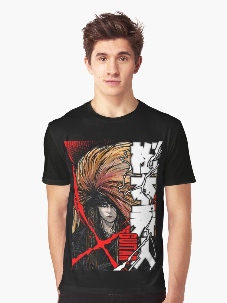 X Japan T-Shirt featuring the iconic Red X design and the image of hide (Hideto Matsumoto), the legendary guitarist of the Japanese rock band. - Men