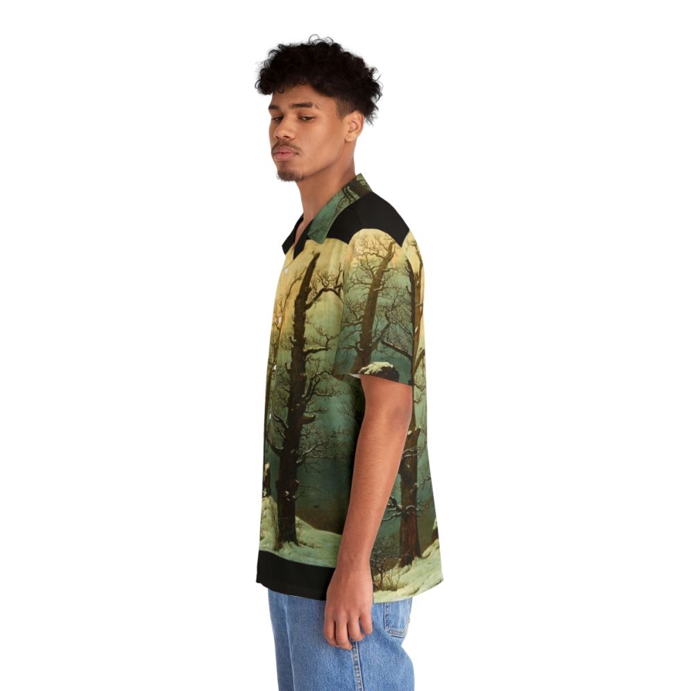 Caspar David Friedrich-inspired Hawaiian shirt with cairn in snow scene - People Left