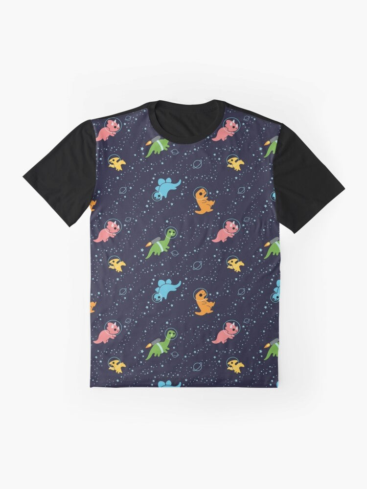 Cute dinosaur wearing a jetpack and floating in a starry galaxy - Flat lay