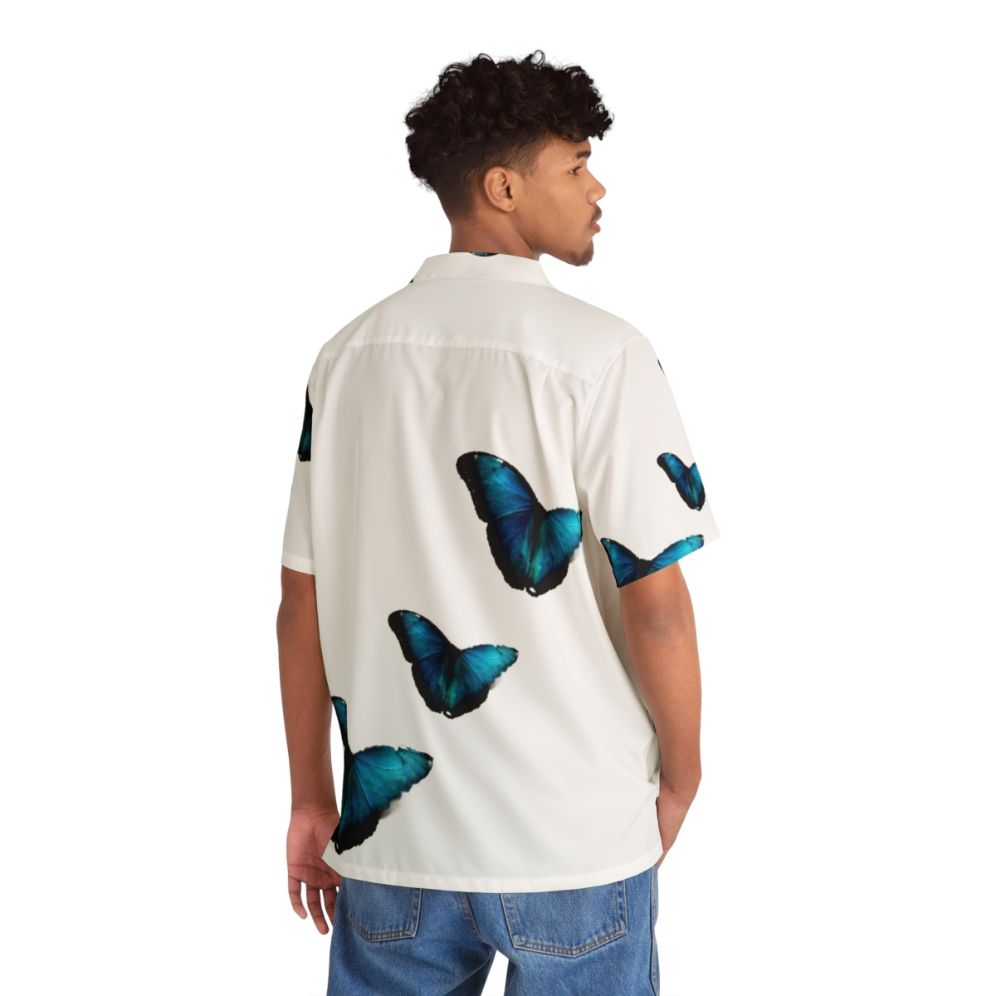 Electric Blue Morpho Butterfly Hawaiian Shirt - People Back