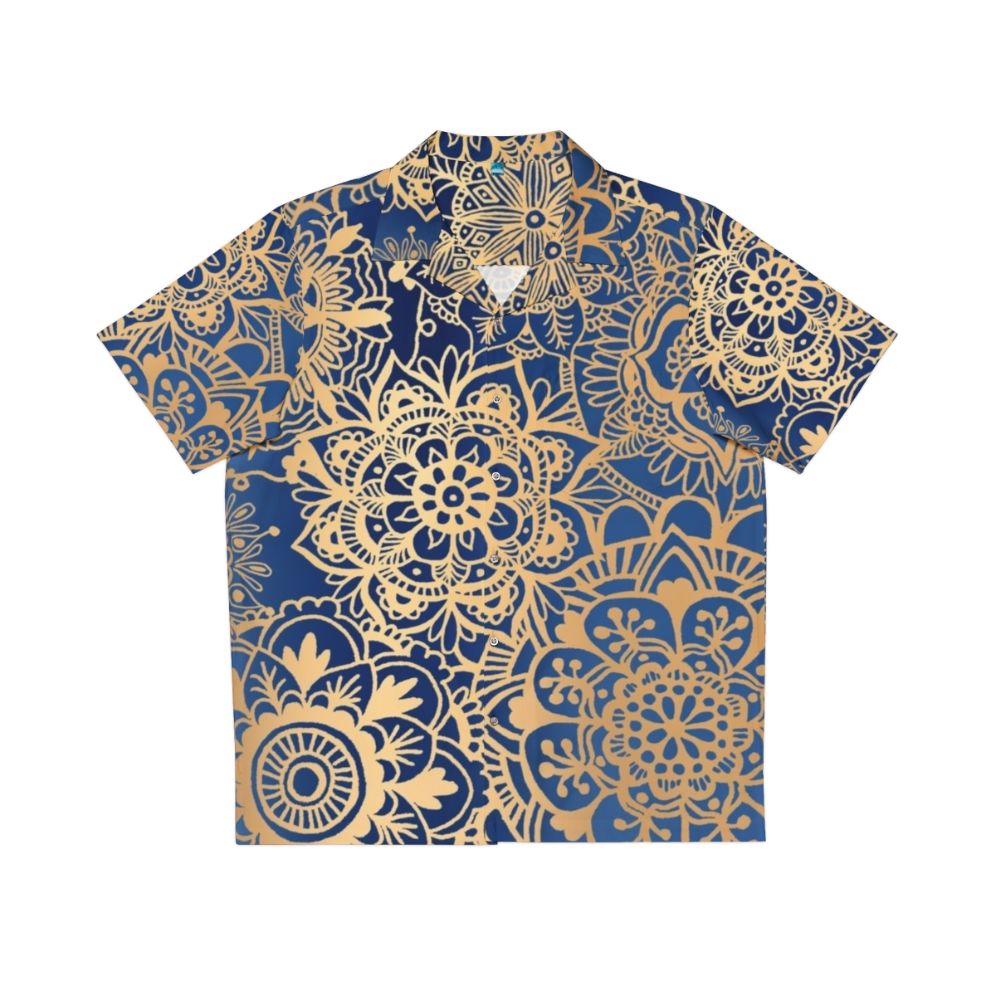 Blue and gold mandala pattern Hawaiian shirt