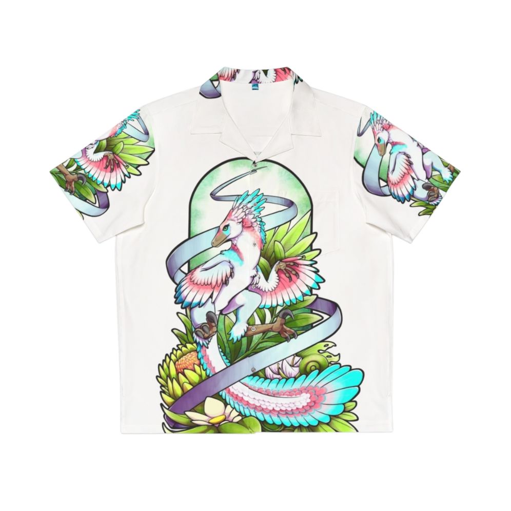 Sylveraptor Raptor Hawaiian Shirt with Dinosaur and Forest Foliage Design