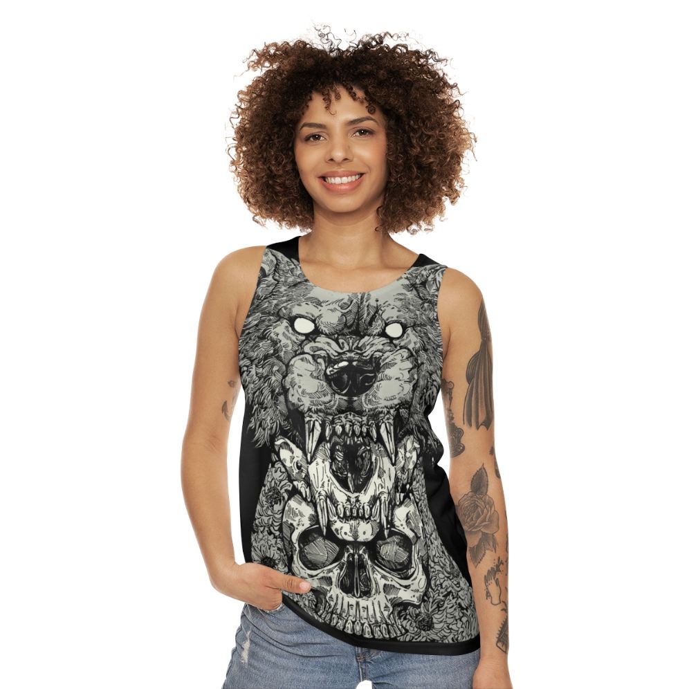 Gothic style unisex graphic tank top with shape shift design - women