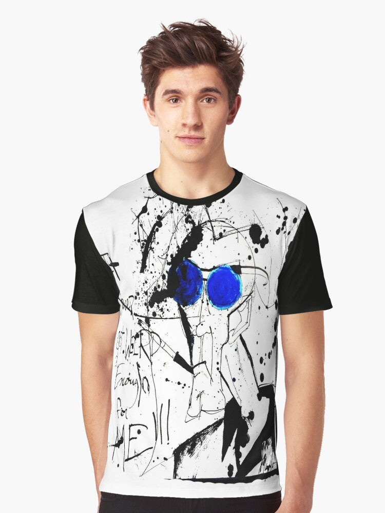 "It Never Got Weird Enough for Me!" graphic t-shirt featuring a splattered, deviant design inspired by the works of Hunter S. Thompson and Ralph Steadman - Men