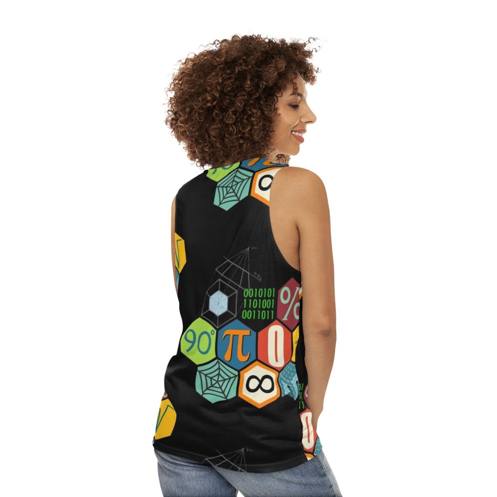 Unisex math-themed tank top with geometric designs - women back